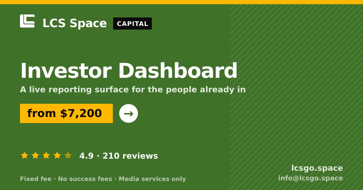Investor Dashboard — from $7,200, rated 4.9/5 across 210 reviews. LCS Space.