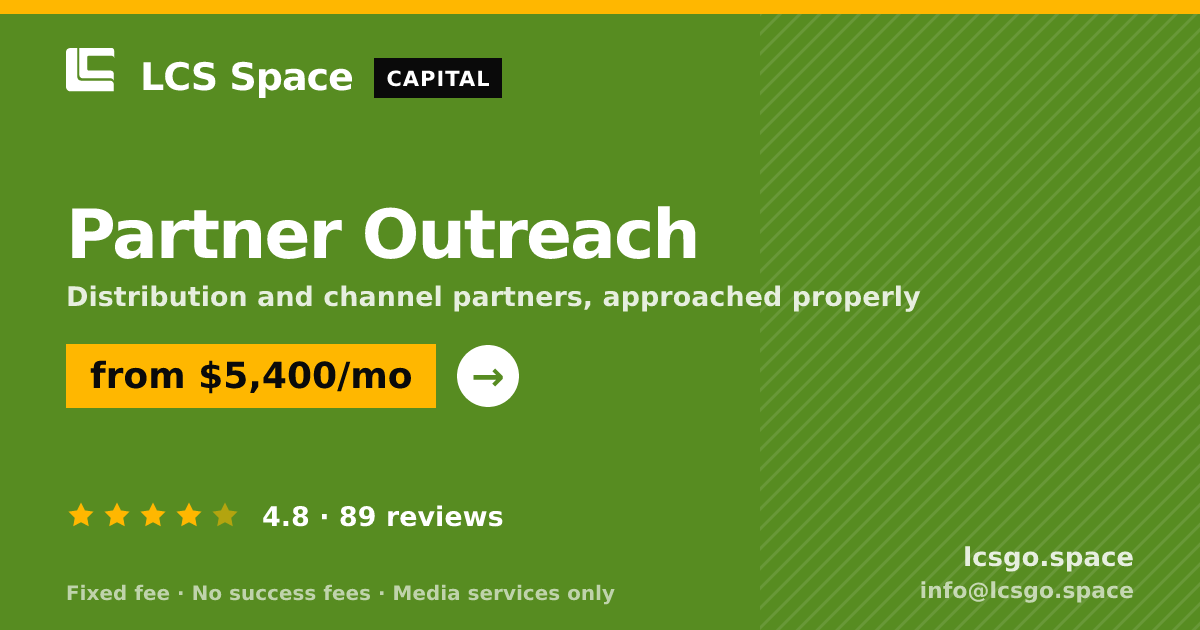 Partner Outreach — from $5,400/mo, rated 4.8/5 across 89 reviews. LCS Space.