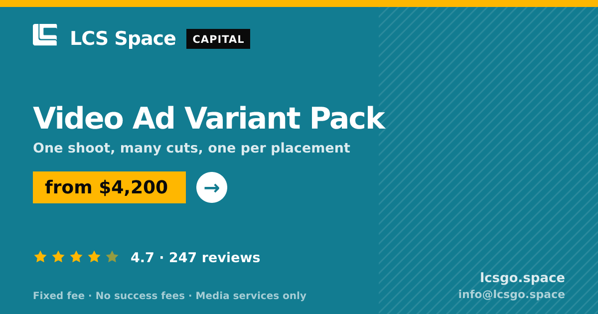 Video Ad Variant Pack — from $4,200, rated 4.7/5 across 247 reviews. LCS Space.